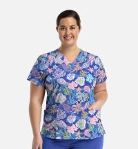 PRINTS Printed Curved V-Neck Top