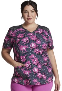 Dynamix Prints V-Neck Top with Space-Dye Knit Trim