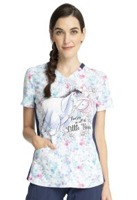 Licensed V-Neck Top with Rib Knit Insets