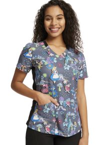 Licensed Print V-Neck Top with Rib Knit Insets