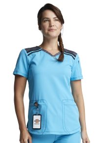 Dynamix V-Neck Top with Space-Dye Knit Contrast